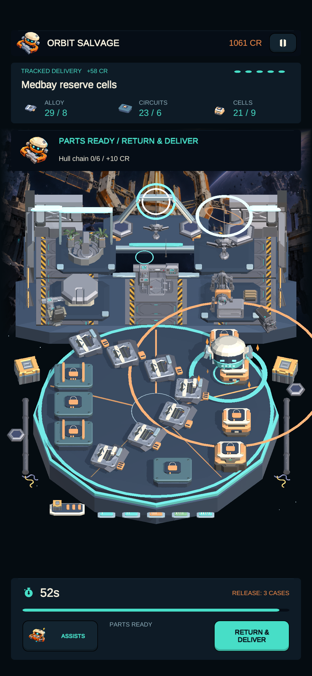 Aim a charged pulse to open sealed cases. Actual Orbit Salvage 1.4.6 interface.